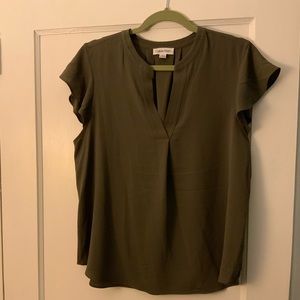 Calvin Klein Olive Green Short Sleeve V-Neck Blouse